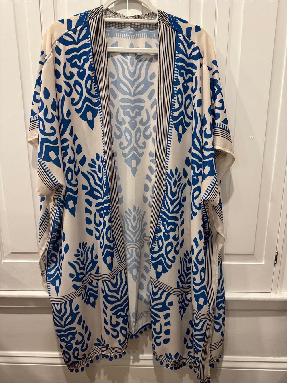 Blue and Cream Printed Kimono Cover-Up